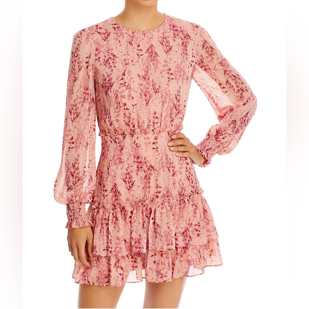 Aqua Floral Tiered Mini Dress, Size Small